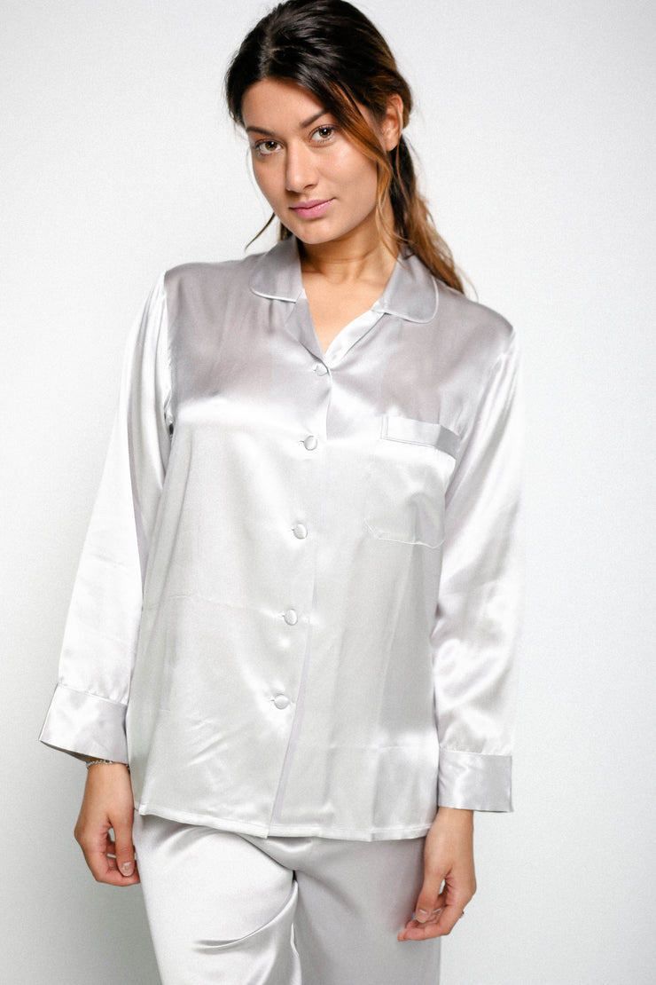Silk Pyjamas For Ladies - Silver Grey - Snow Blossom Limited