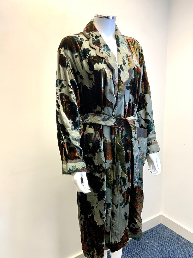 Silk Dressing Gown With Silk Lining - Rosemary - Snow Blossom Limited