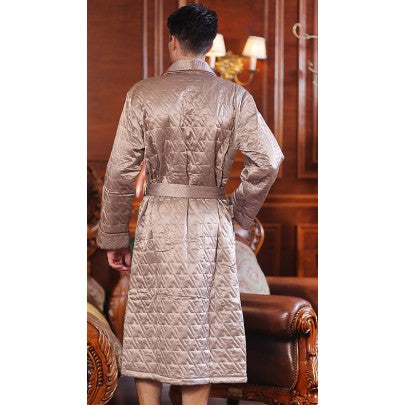 Padded Silk Dressing Gown For Men - Snow Blossom Limited