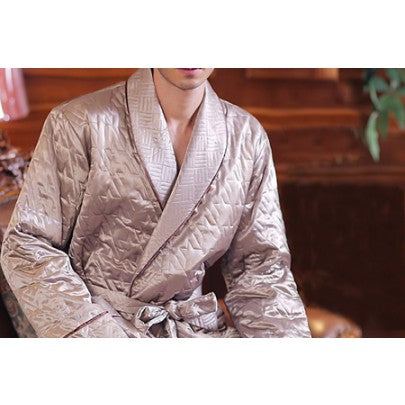 Padded Silk Dressing Gown For Men - Snow Blossom Limited