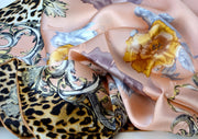 100% Pure Silk Scarves - Rose & Leopard - Snow Blossom Limited