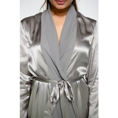 Silver Satin Kimono Robe - Bridesmaid and Bridal Robes – PrettyRobes.com